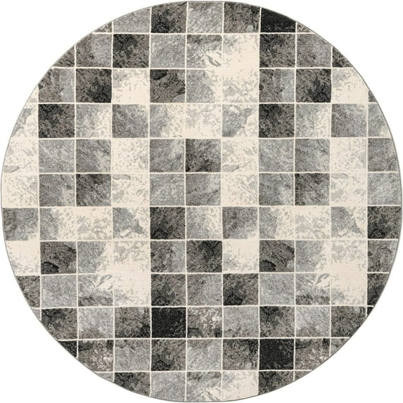 Unique Loom Indoor Round Geometric Modern Area Rugs Gray/Beige/Black, 8' 0 x 8' 0 Round