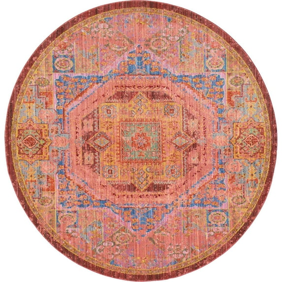 Unique Loom Indoor Round Southwestern Transitional Area Rugs Red/Beige/Blue, 6' 0 x 6' 0 Round