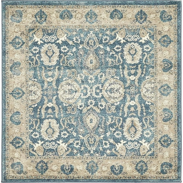 Unique Loom Indoor Square Color Bordered Modern Area Rugs Gray/Blue, 4' 0 x 4' 0