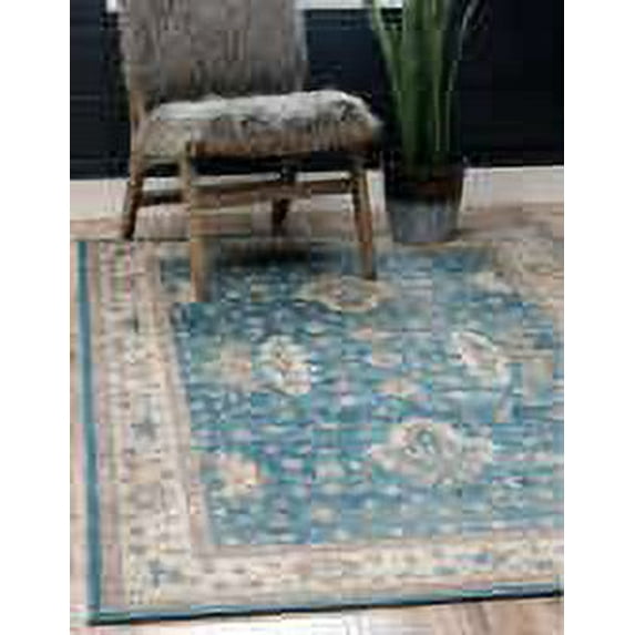 Unique Loom Indoor Square Floral Vintage Area Rugs Blue/Gray, 4' 0 x 4' 0 Square