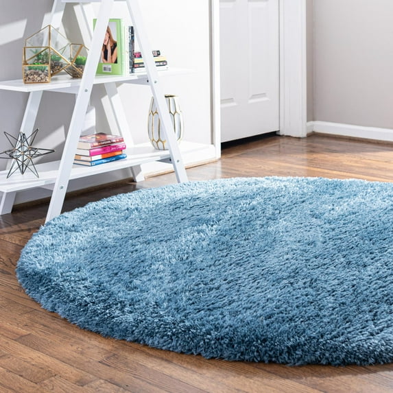 Unique Loom Infinity Shag Collection Area Rug - Jinko (4' 1" Round Aegean Blue)