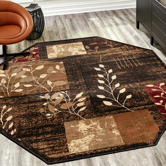 Unique Loom Cafe Collection Area Rug - Inizio (7' Octagon Brown/Cream)