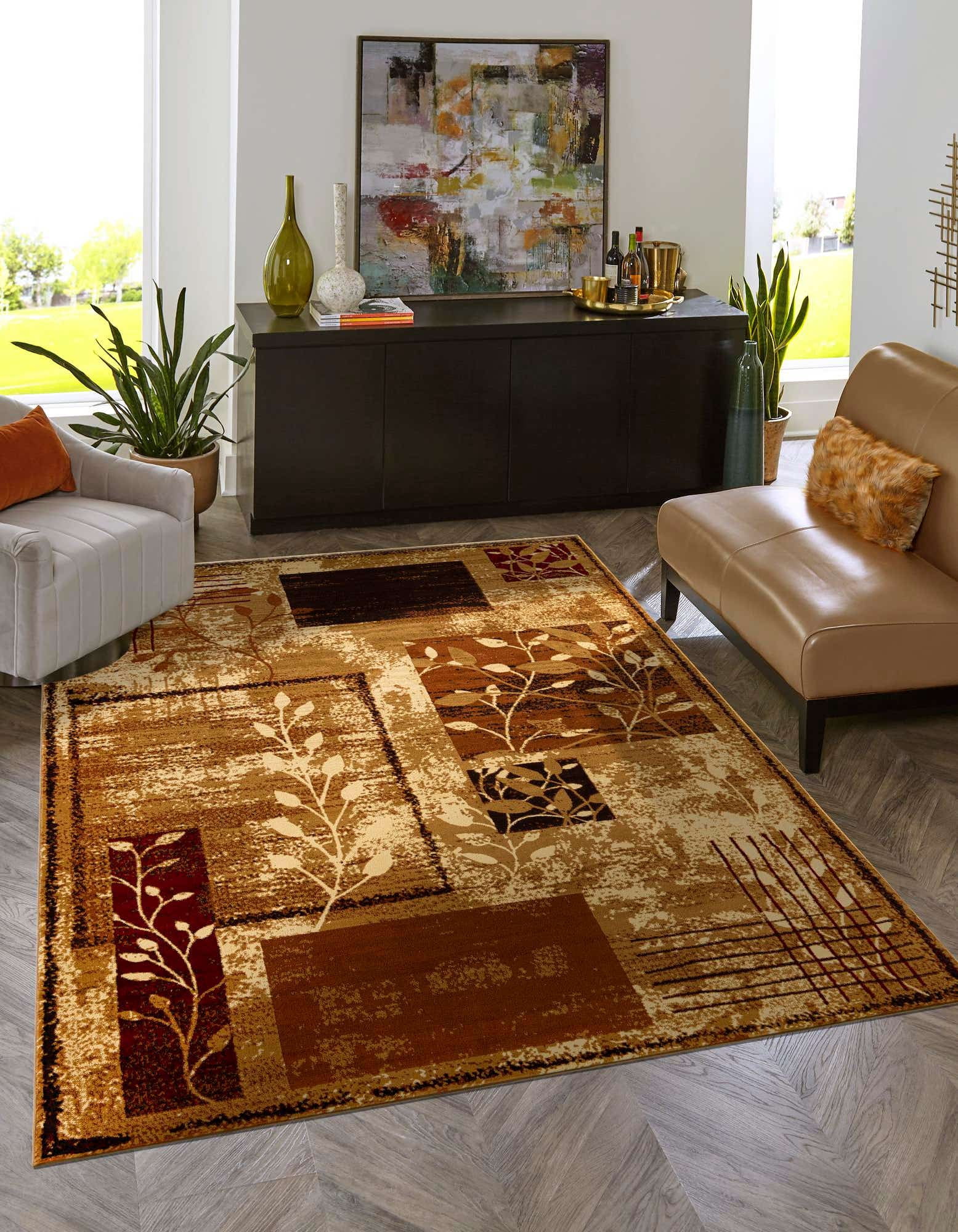 Unique Loom Inizio Cafe Rug ,Rectangle,7' 10" x 10' 0" Beige Modern Botanical Living Room Bed ...