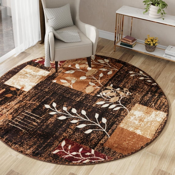 Unique Loom Cafe Collection Area Rug - Inizio (7' Round Brown/Cream)