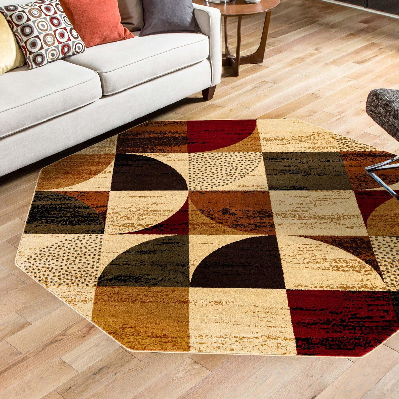 Unique Loom Cafe Collection Area Rug - Intenso (7' Octagon Multi/Brown ...