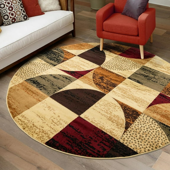 Unique Loom Cafe Collection Area Rug - Intenso (6' Round Multi/Brown)