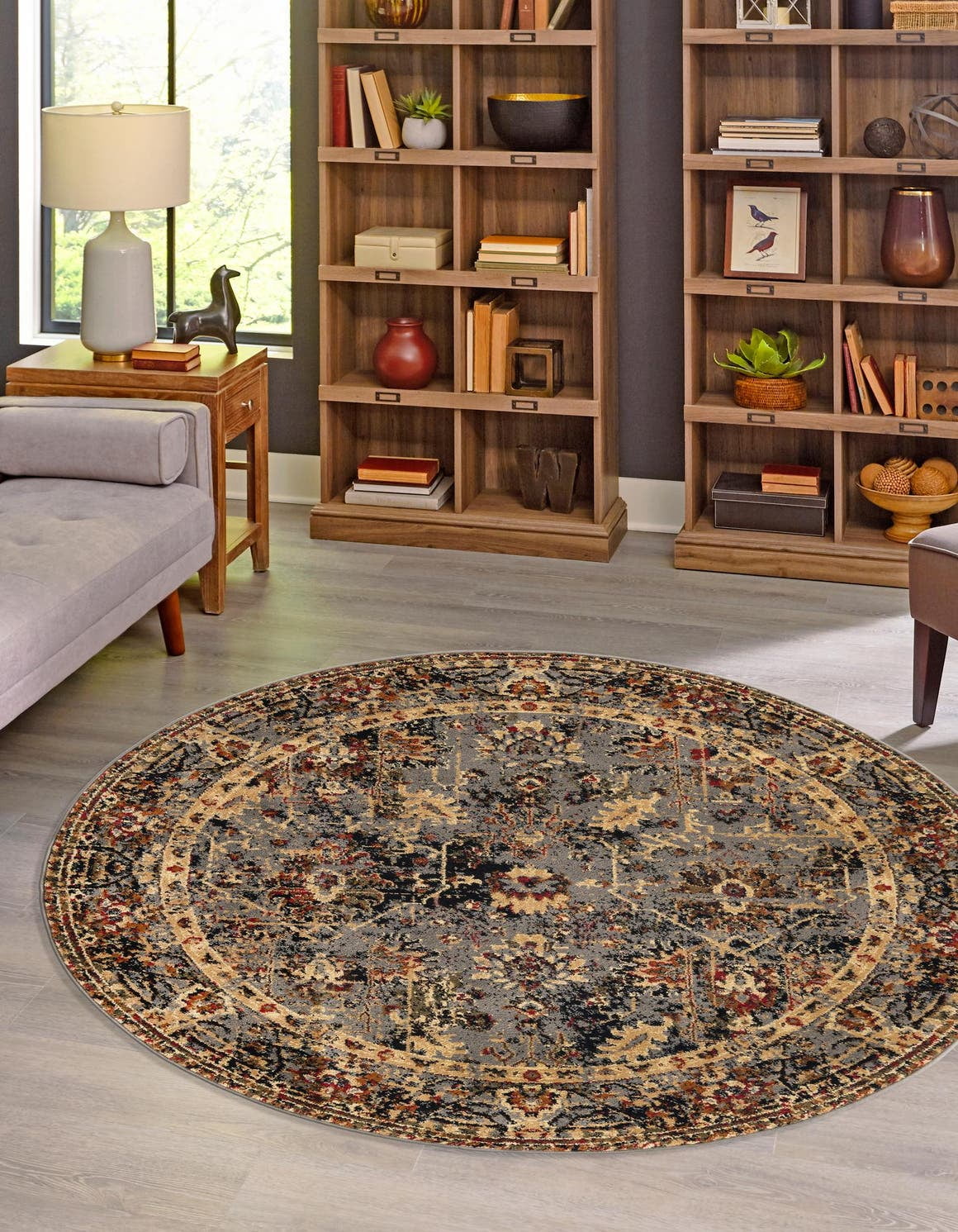 Saturn Blue and Black Round Geometric Rug for Kids