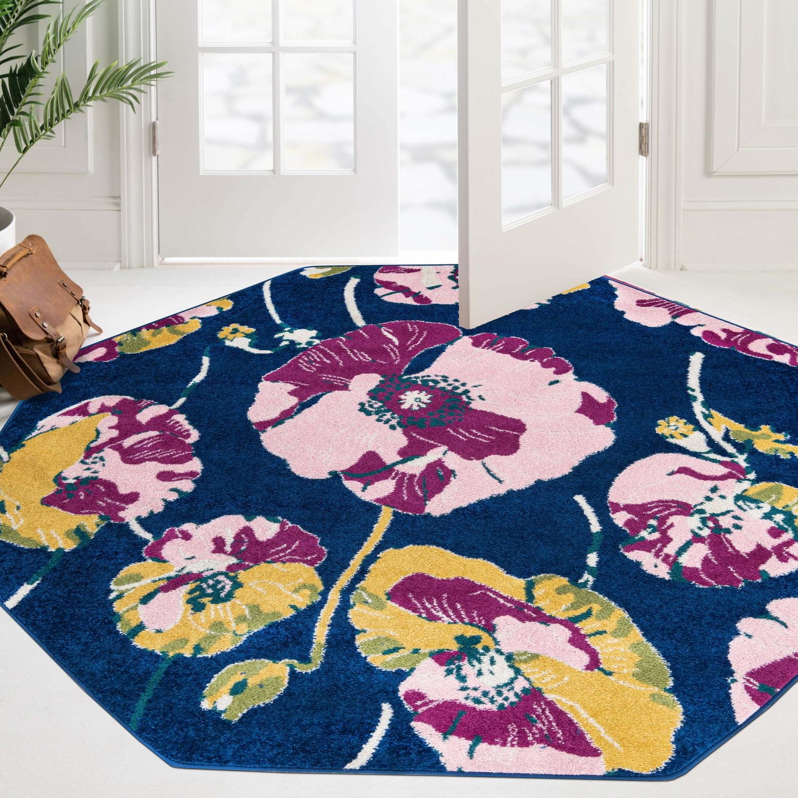 Unique Loom Bloom Collection Area Rug - Iris (7' Octagon Navy Blue ...