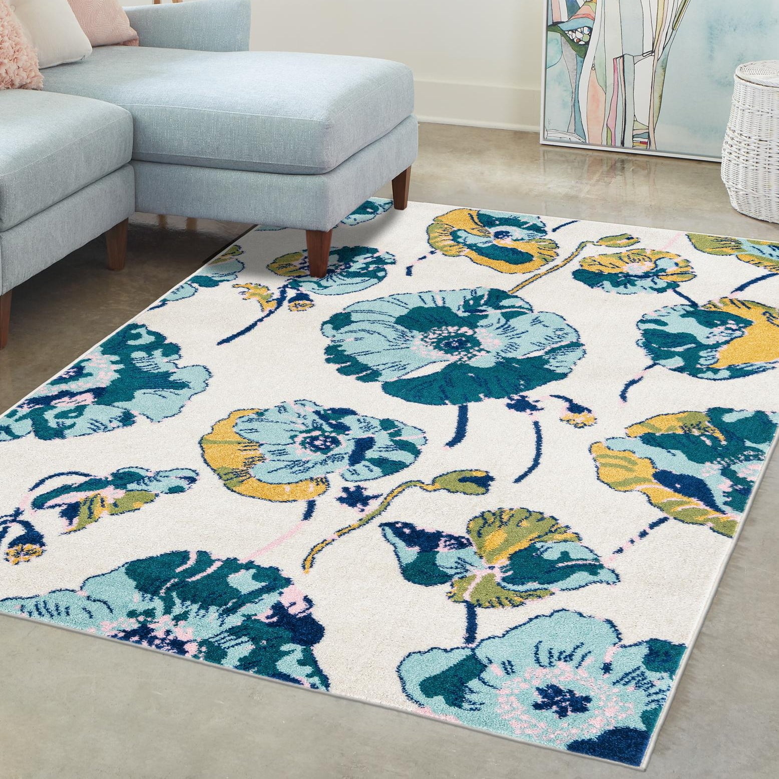 Unique Loom Bloom Collection Area Rug - Iris (2' x 3' Rectangle White ...