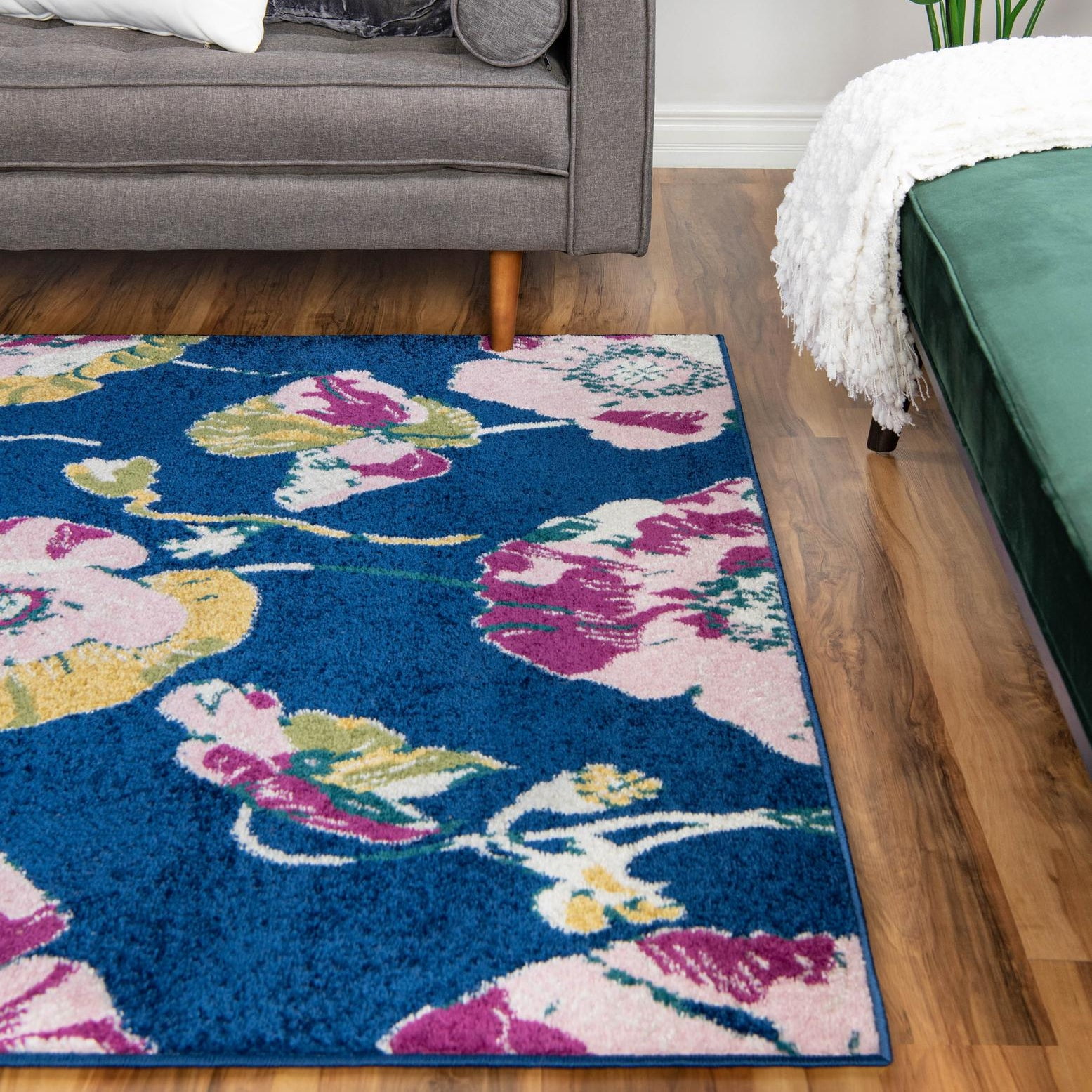 Unique Loom Bloom Collection Area Rug - Iris (6' x 9' Rectangle Navy ...