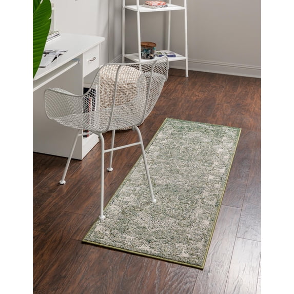 Unique Loom Isabella Collection Area Rug - Adjani (2' x 6' 1" Runner Green/Ivory)