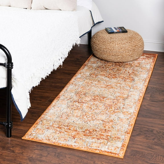 Unique Loom Isabella Collection Area Rug - Adjani (2' x 8' Runner Rust Red/Black)