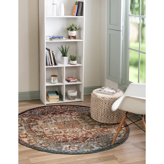 Unique Loom Isabella Collection Area Rug - Adjani (5' 1" Round Multi/Beige)
