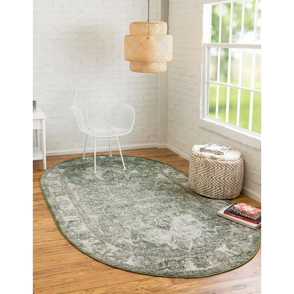 Unique Loom Isabella Collection Area Rug - Adjani (5' 1" x 8' Oval Green/Ivory)