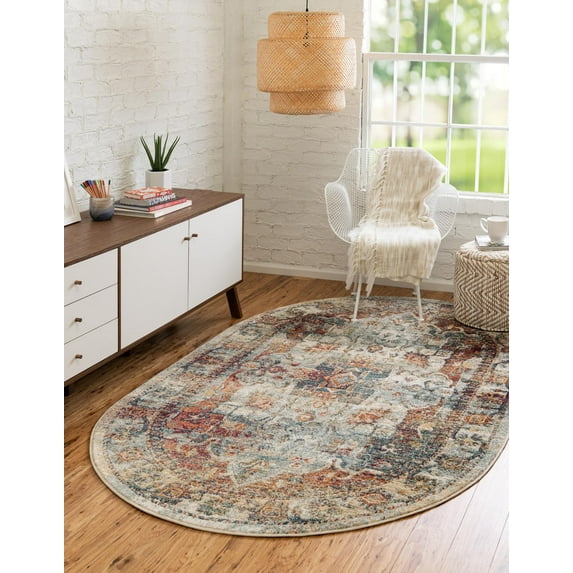 Unique Loom Isabella Collection Area Rug - Adjani (5' 1" x 8' Oval Ivory/Beige)