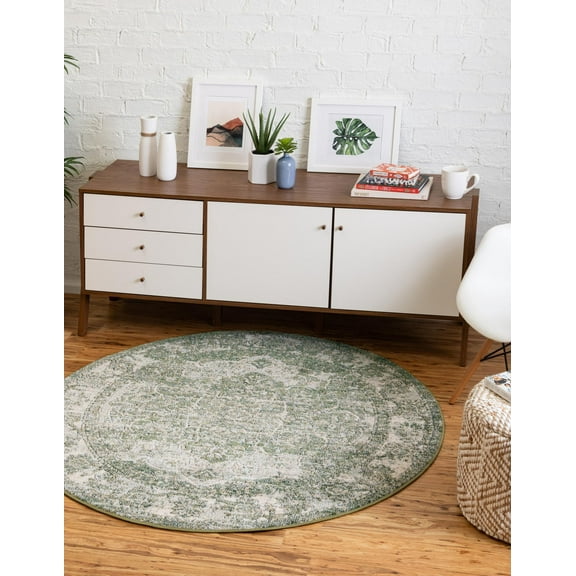 Unique Loom Isabella Collection Area Rug - Adjani (6' 1" Round Green/Ivory)