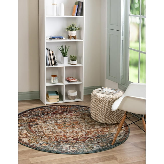 Unique Loom Isabella Collection Area Rug - Adjani (6' 1" Round Multi/Beige)