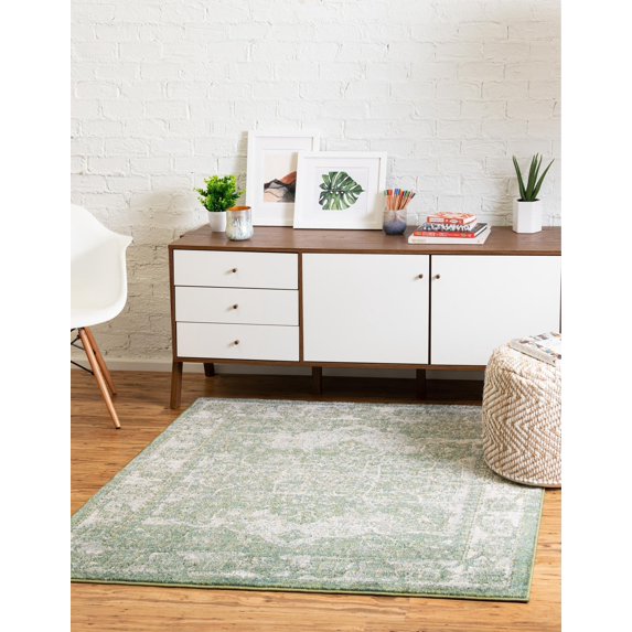 Unique Loom Isabella Collection Area Rug - Adjani (6' 1" Square Green/Ivory)
