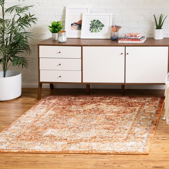 Unique Loom Isabella Collection Area Rug - Adjani (6' 1" Square Rust Red/Black)