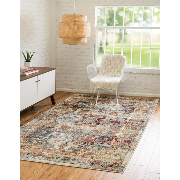 Unique Loom Isabella Collection Area Rug - Adjani (6' 1" x 9' Rectangle Ivory/Beige)