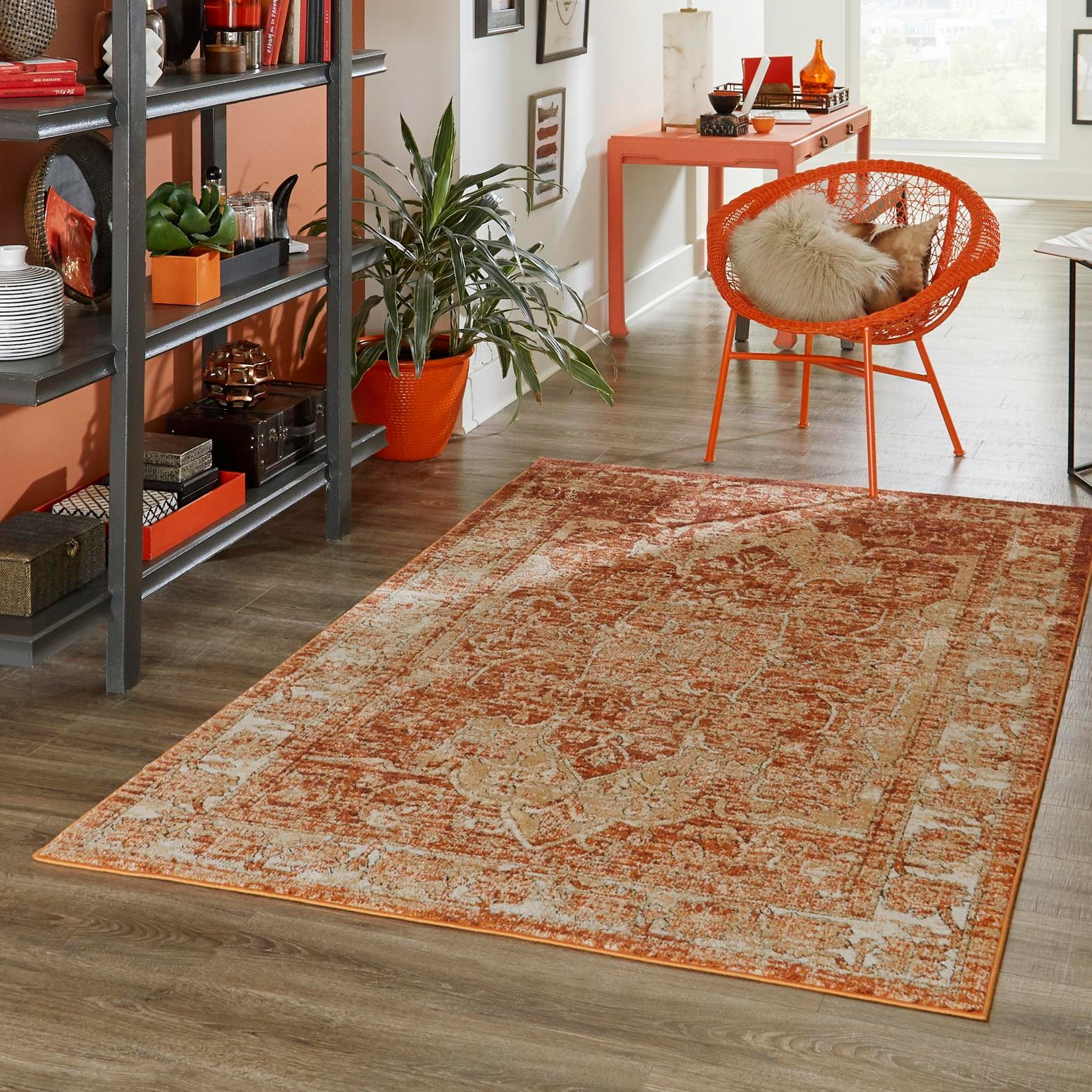 Tuscan Sun 6' x 9' Rust Red Easy-Care Synthetic Rug