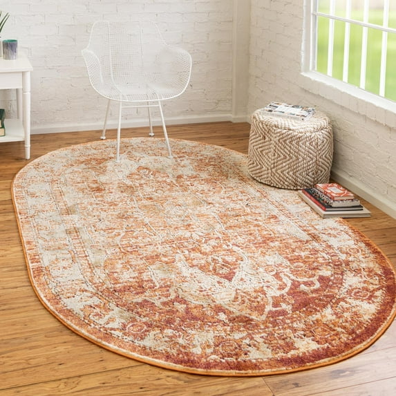 Unique Loom Isabella Collection Area Rug - Adjani (7' 10" x 10' Oval Rust Red/Black)