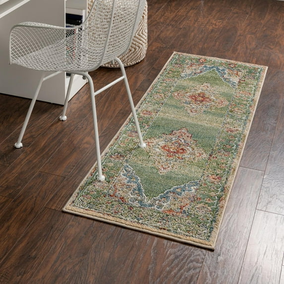 Unique Loom Isabella Collection Area Rug - Rossellini (2' 7" x 10' Runner Green/Blue)