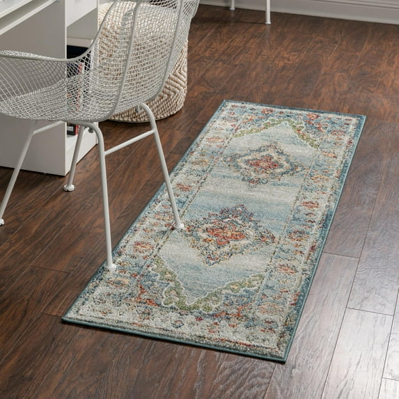 Unique Loom Isabella Collection Area Rug - Rossellini (2' x 8' Runner Blue/Beige)