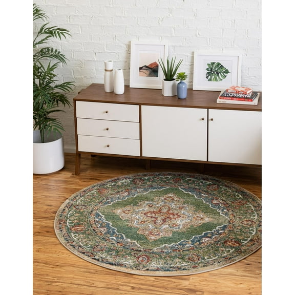 Unique Loom Isabella Collection Area Rug - Rossellini (3' 3" Round Green/Blue)