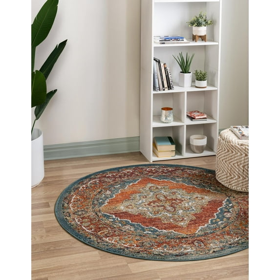 Unique Loom Isabella Collection Area Rug - Rossellini (3' 3" Round Rust Red/Beige)