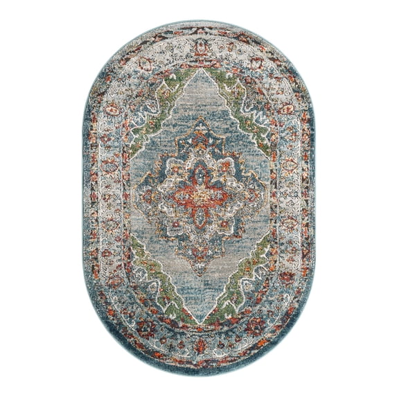 Unique Loom Isabella Collection Area Rug - Rossellini (4' 1" x 6' 1" Oval Blue/Beige)