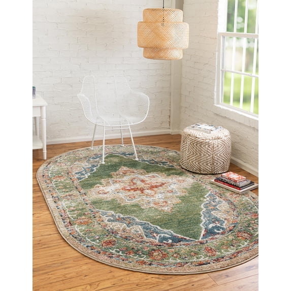 Unique Loom Isabella Collection Area Rug - Rossellini (4' 1" x 6' 1" Oval Green/Blue)