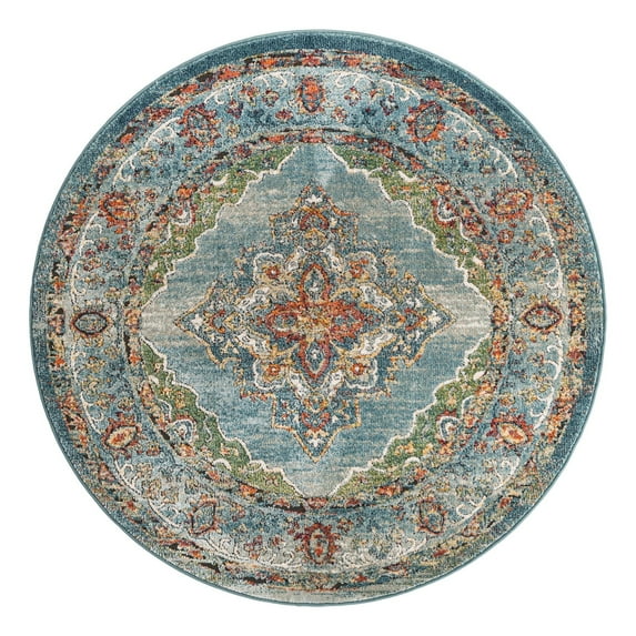 Unique Loom Isabella Collection Area Rug - Rossellini (5' 1" Round Blue/Beige)