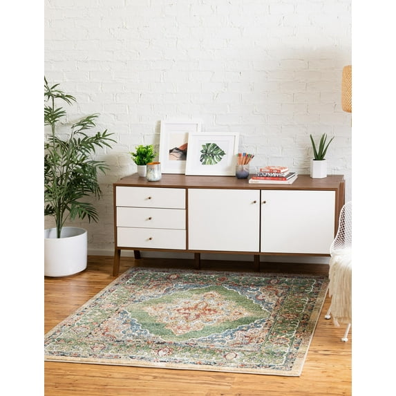Unique Loom Isabella Collection Area Rug - Rossellini (5' 1" Square Green/Blue)