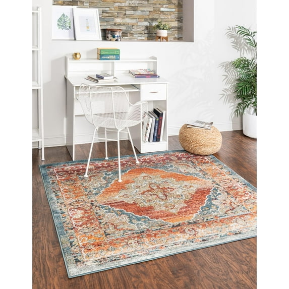 Unique Loom Isabella Collection Area Rug - Rossellini (5' 1" Square Rust Red/Beige)