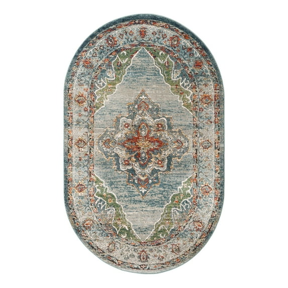 Unique Loom Isabella Collection Area Rug - Rossellini (5' 1" x 8' Oval Blue/Beige)