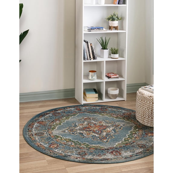 Unique Loom Isabella Collection Area Rug - Rossellini (6' 1" Round Blue/Beige)