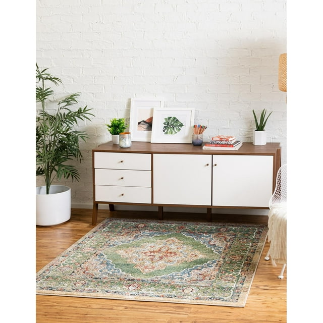 Unique Loom Isabella Collection Area Rug - Rossellini (7' 10" Square Green/Blue)