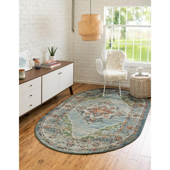 Unique Loom Isabella Collection Area Rug - Rossellini (7' 10" x 10' Oval Blue/Beige)