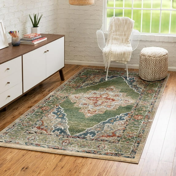 Unique Loom Isabella Green/Blue Rug 9' x 12' Rectangle Bohemian for ...