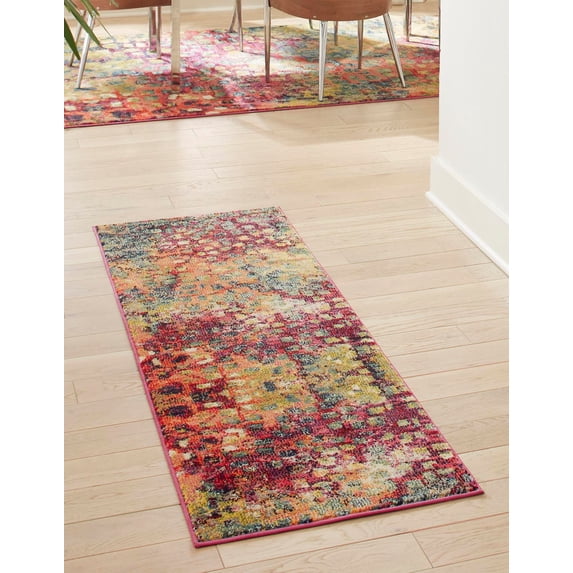 Unique Loom Ivy Jardin Rug Multi/Cream 2' x 8' Runner Abstract Contemporary Perfect For Bathroom Hallway Mud Room Laundry Room