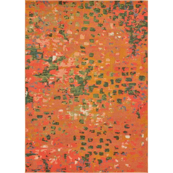 Unique Loom Ivy Jardin Rug Orange/Hunter Green 7' 1" x 10' Rectangle Abstract Contemporary Perfect For Living Room Bed Room Dining Room Office