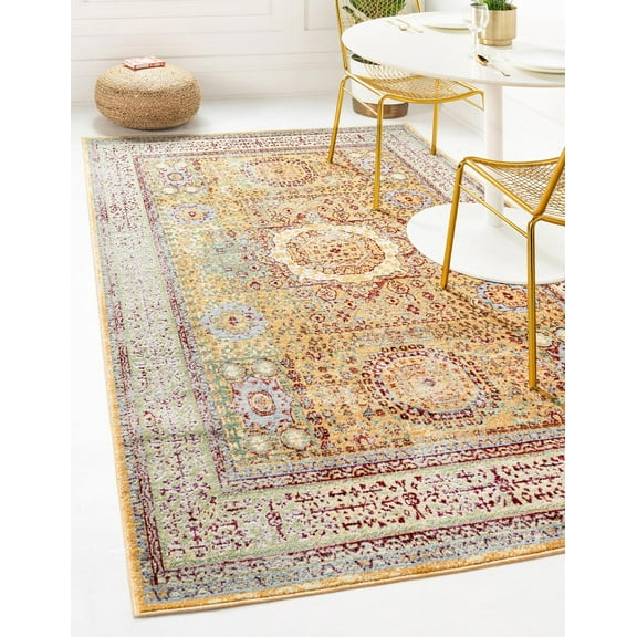 Unique Loom Jackson Austin Rug Gold/Burgundy 5' 1" x 8' Rectangle Border Traditional Perfect For Living Room Bed Room Dining Room Office