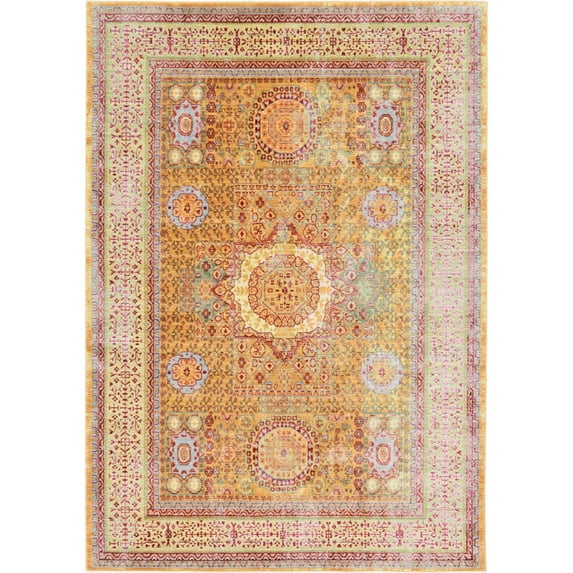 Unique Loom Jackson Austin Rug Gold/Burgundy 6' x 9' Rectangle Border Traditional Perfect For Living Room Bed Room Dining Room Office