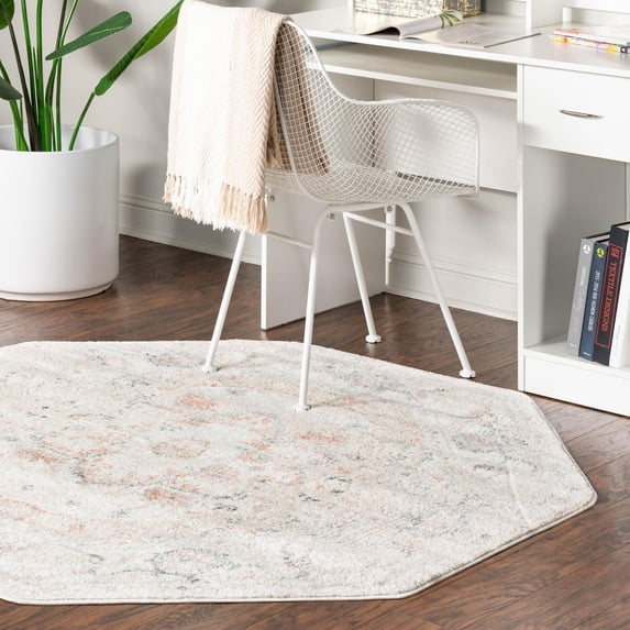 Unique Loom Madeline Vintage Collection Area Rug - Jackson (7' 10" Octagon Ivory/Pink)