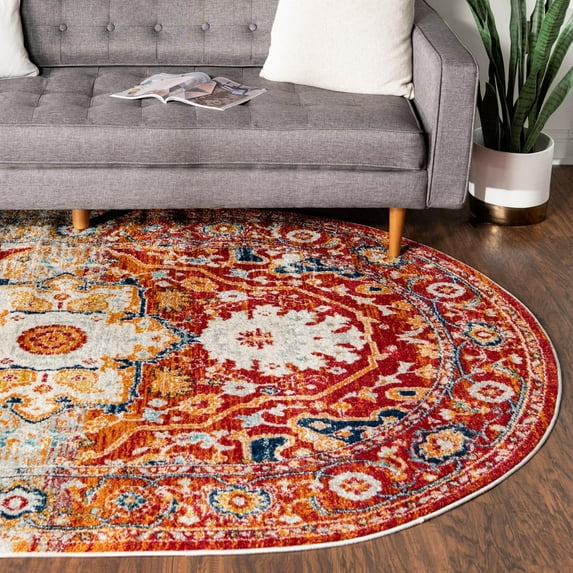 Unique Loom Madeline Vintage Collection Area Rug - Jackson (4' x 6' Oval Rust Red/Orange)