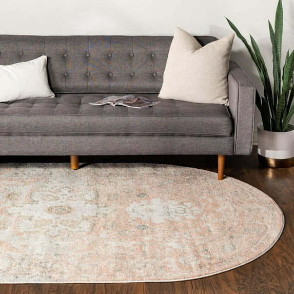 Unique Loom Madeline Vintage Collection Area Rug - Jackson (6' 1" x 9' Oval Rose Pink/Ivory)