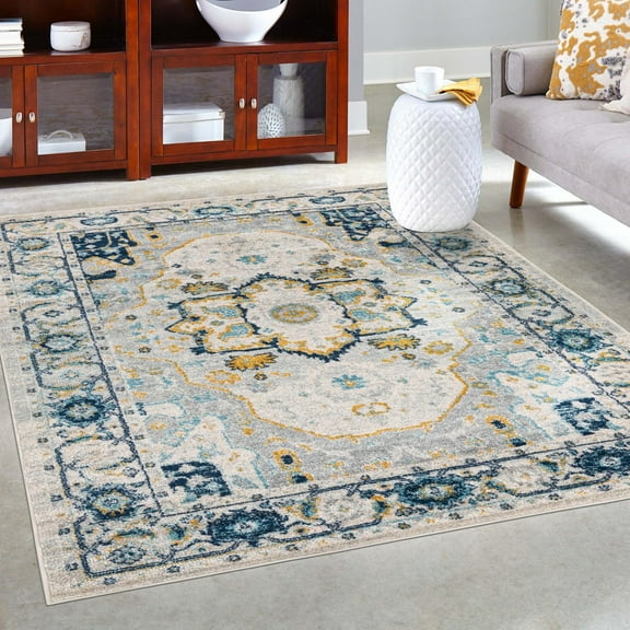 Unique Loom Madeline Vintage Collection Area Rug - Jackson (10' x 14' Rectangle Gray/Navy Blue)