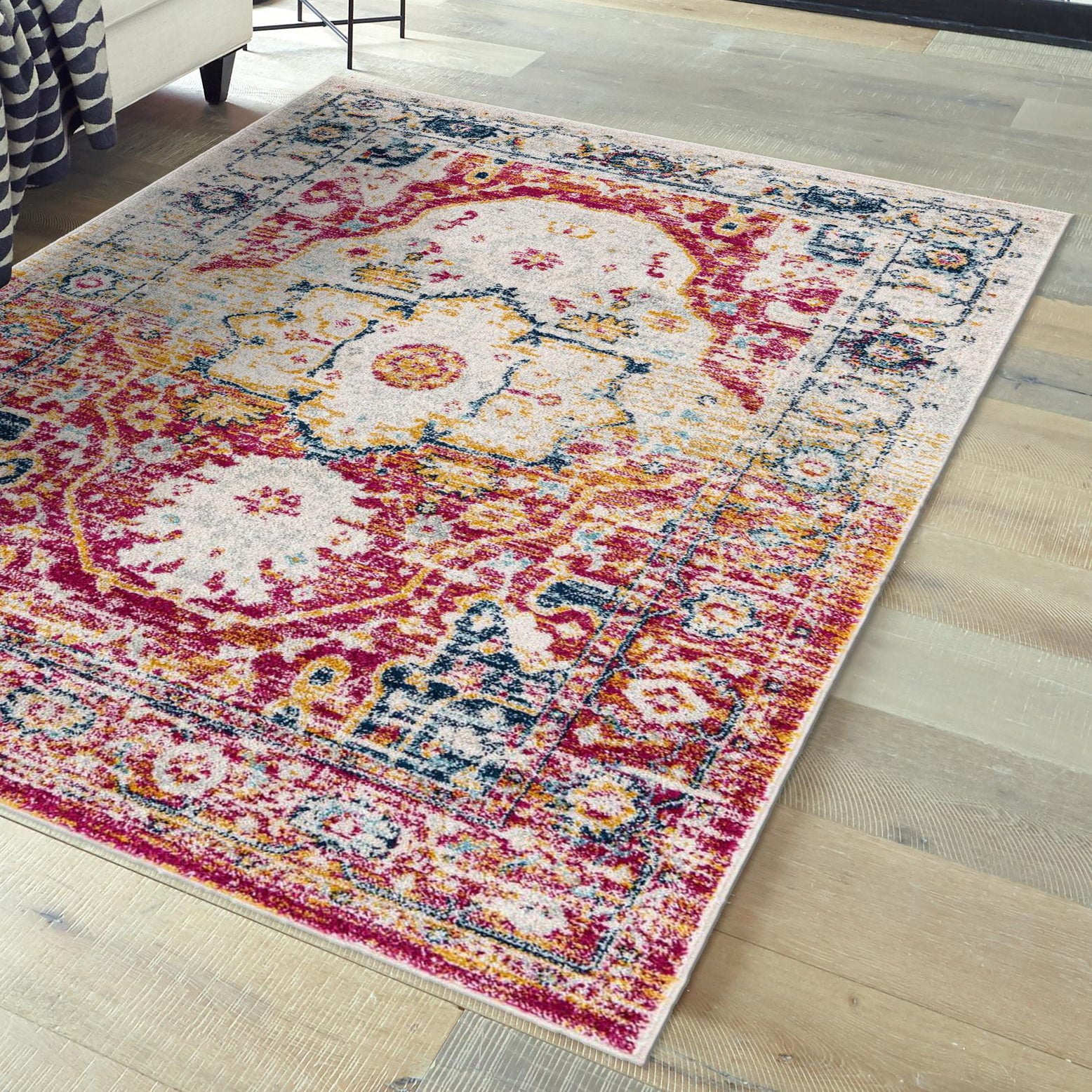 Unique Loom Madeline Vintage Collection Area Rug - Jackson (2' x 3' Rectangle Pink Gray/Ivory)
