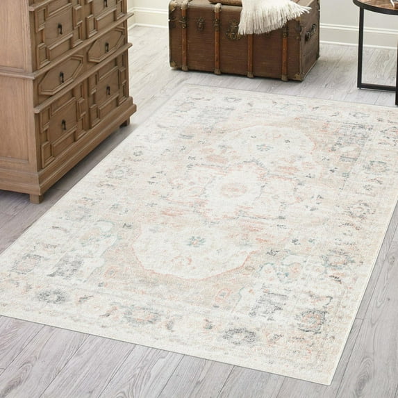 Unique Loom Madeline Vintage Collection Area Rug - Jackson (5' 3" x 8' Rectangle Ivory/Pink)